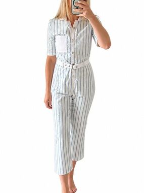 For Love and Lemons eyelet blue striped jumpsuit